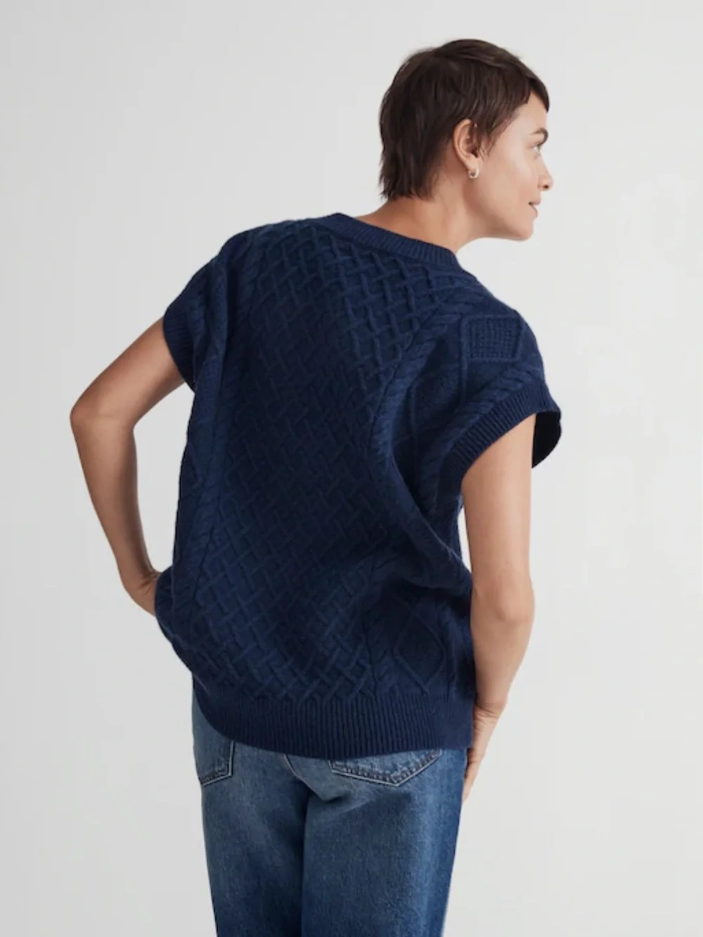Madewell Navy Cable Knit V-Neck Sweater Vest